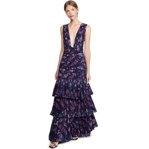 Fame and Partners Navy Floral Tiered Maxi Dress with Pink Accents